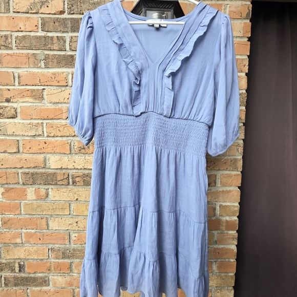 Elegant Blue Midi Dress with Ruffle Details - Picture 2 of 6